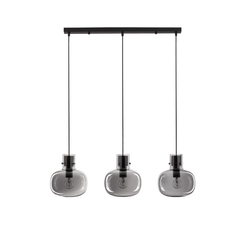 Lampa wisząca Mellu 3 w czarnym wykończeniu z dymionym szkłem – idealna nad stół