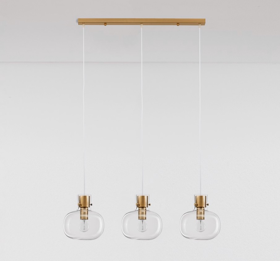 Złota lampa wisząca Mellu 3 z trzema punktami świetlnymi nad wyspę – klasyczny styl