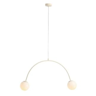 Lampa łukowa Una 2 w kolorze kremowym z mlecznymi kulami
