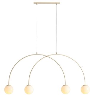 Lampa wisząca Una 4 S kremowa – łuk z kulistymi kloszami nad wyspę