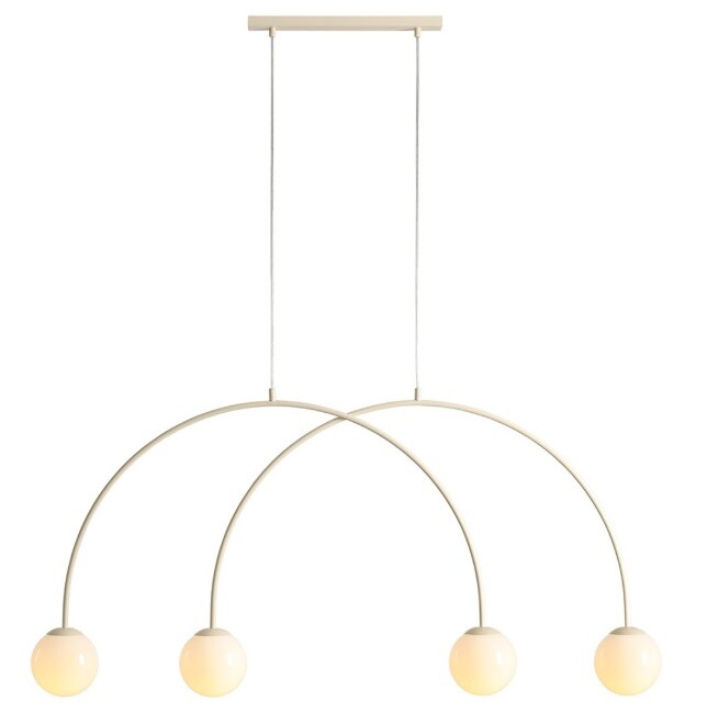 Lampa wisząca Una 4 S kremowa – łuk z kulistymi kloszami nad wyspę