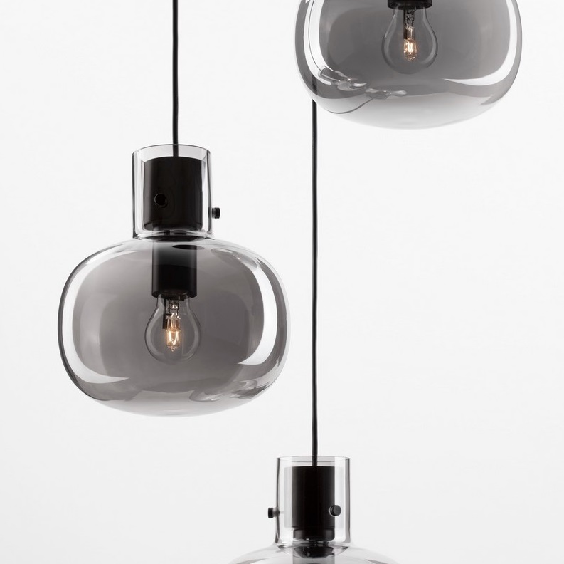 Lampa sufitowa wisząca Mellu 3 z szarymi szklanymi kloszami