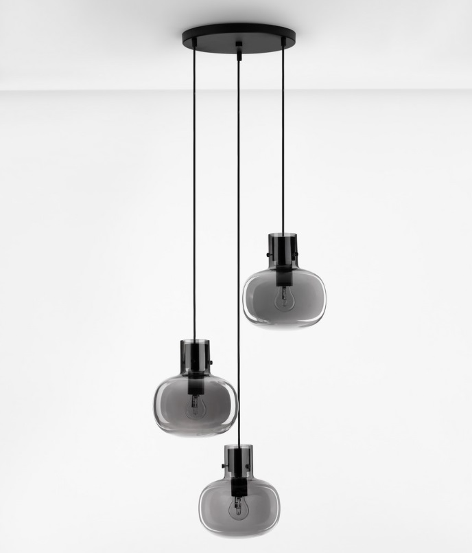 Lampa sufitowa wisząca Mellu 3 z szarymi szklanymi kloszami