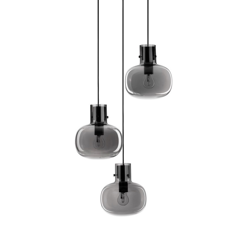 Lampa sufitowa wisząca Mellu 3 z szarymi szklanymi kloszami