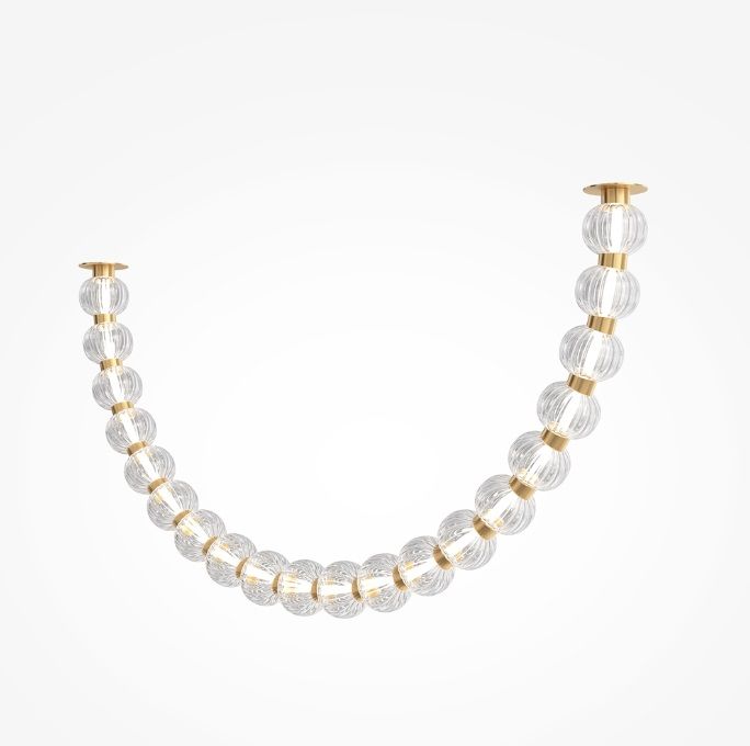 Lampa sufitowa LED Amulet w stylu art deco – złota z łańcuchem ze szklanych kulek