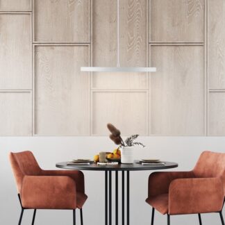 Lampa wisząca Neru LED w białym macie o płaskim kształcie do jadalni