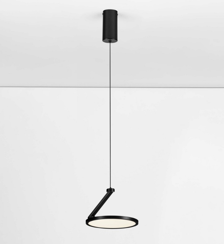 Czarna lampa wisząca Eclipto z regulacją wysokości, płaska, LED 14W