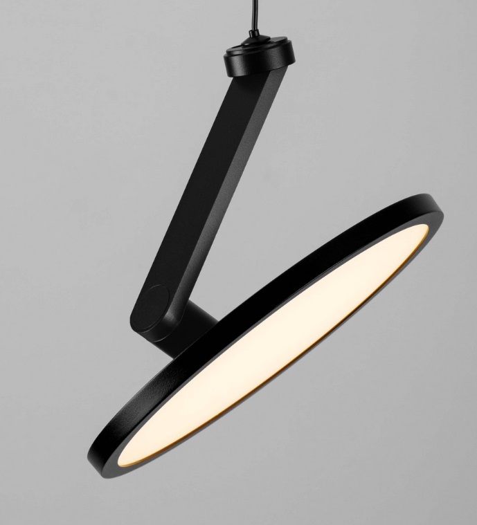 Czarna lampa wisząca Eclipto z regulacją wysokości, płaska, LED 14W