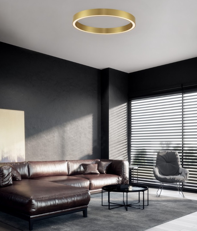 Żyrandol sufitowy Tovia 80 z płaskim złotym pierścieniem LED