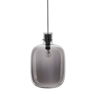Lampa wisząca Mellu 30 w szarym szkle dymionym nad stolik