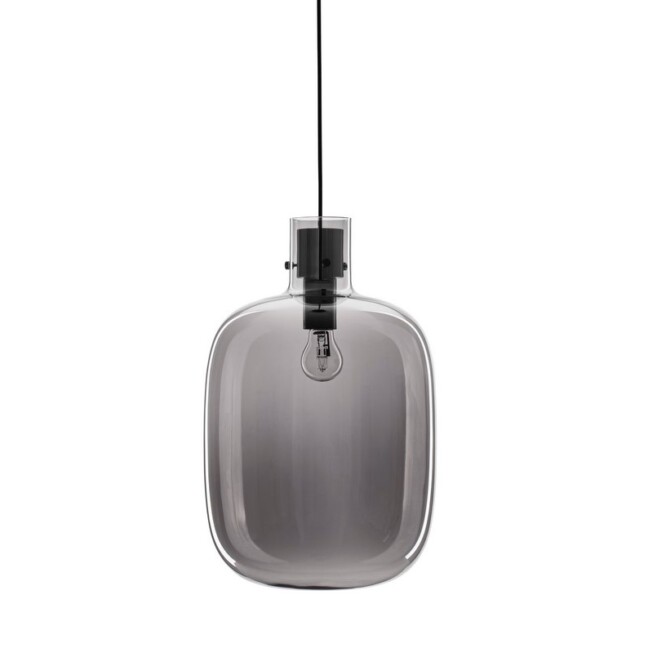 Lampa wisząca Mellu 30 w szarym szkle dymionym nad stolik