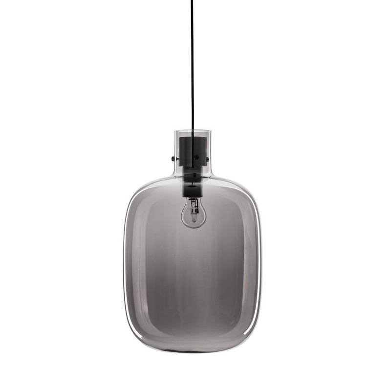 Lampa wisząca Mellu 30 w szarym szkle dymionym nad stolik