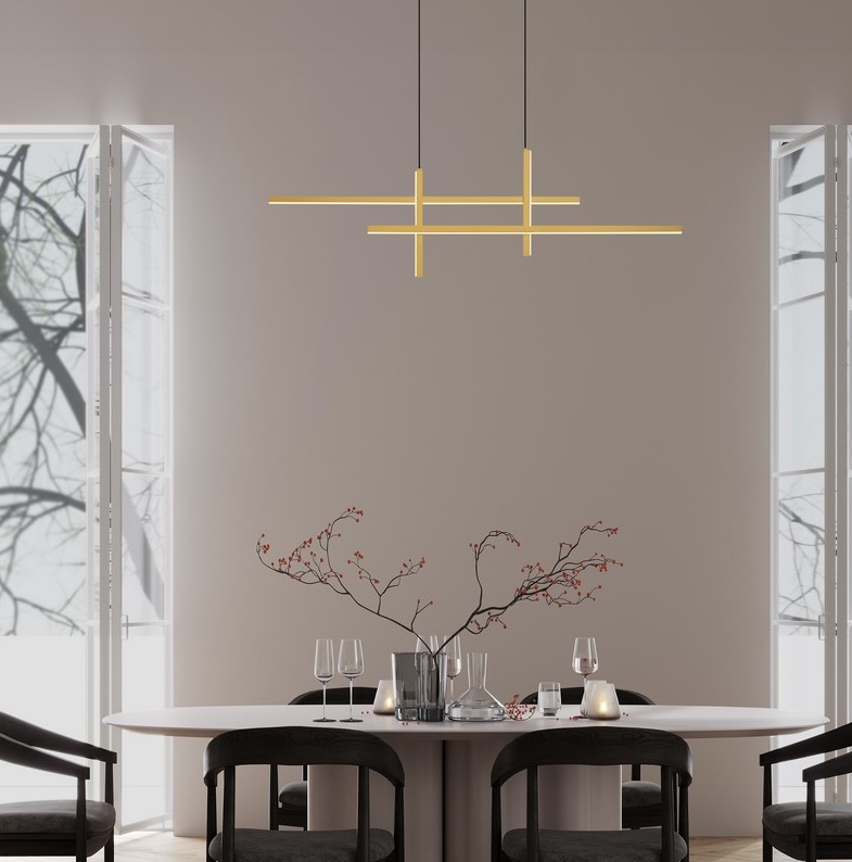 Wisząca lampa LED 43W w złotym, geometrycznym stylu Shadowbeam