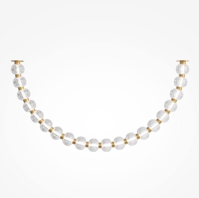 Lampa sufitowa LED Amulet w stylu art deco – złota z łańcuchem ze szklanych kulek