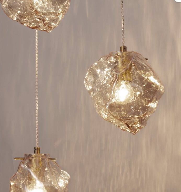 Lampa sufitowa Etuda 3 w stylu art deco – złota z bursztynowym szkłem