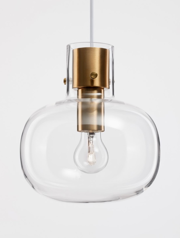 Przezroczysta lampa sufitowa Mellu 22 z złotym wykończeniem, idealna nad stół