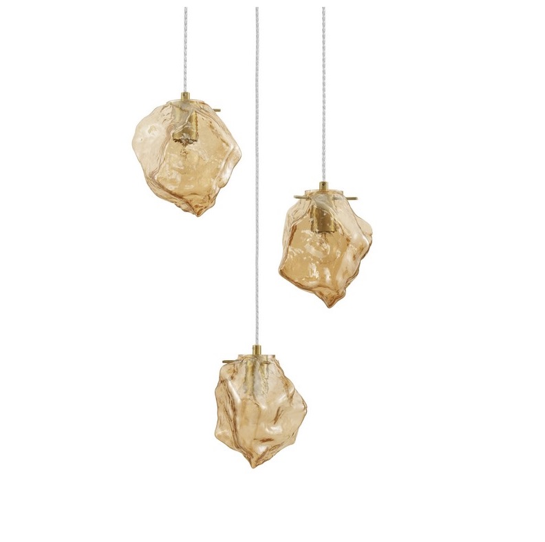 Lampa sufitowa Etuda 3 w stylu art deco – złota z bursztynowym szkłem