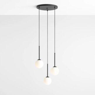 Wiszący żyrandol sufitowy Bosso Ring 3 w czarnym kolorze ze szklanymi kloszami