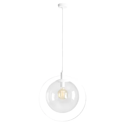 Promocja – wisząca lampa Aura z przezroczystym kloszem i białą oprawą