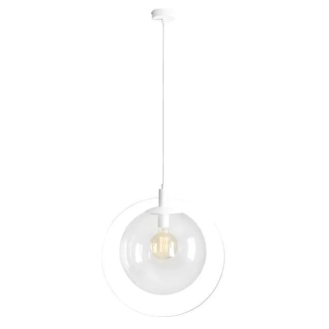 Promocja – wisząca lampa Aura z przezroczystym kloszem i białą oprawą