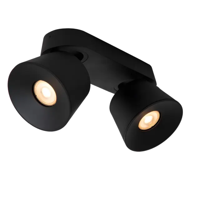 Nowoczesna czarna lampa punktowa Trigono 2 z dwoma regulowanymi reflektorami