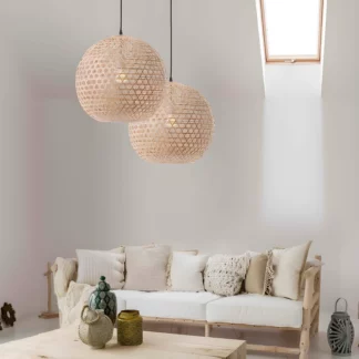 Lampa wisząca Nayora 40 z bambusa w naturalnym kolorze do salonu