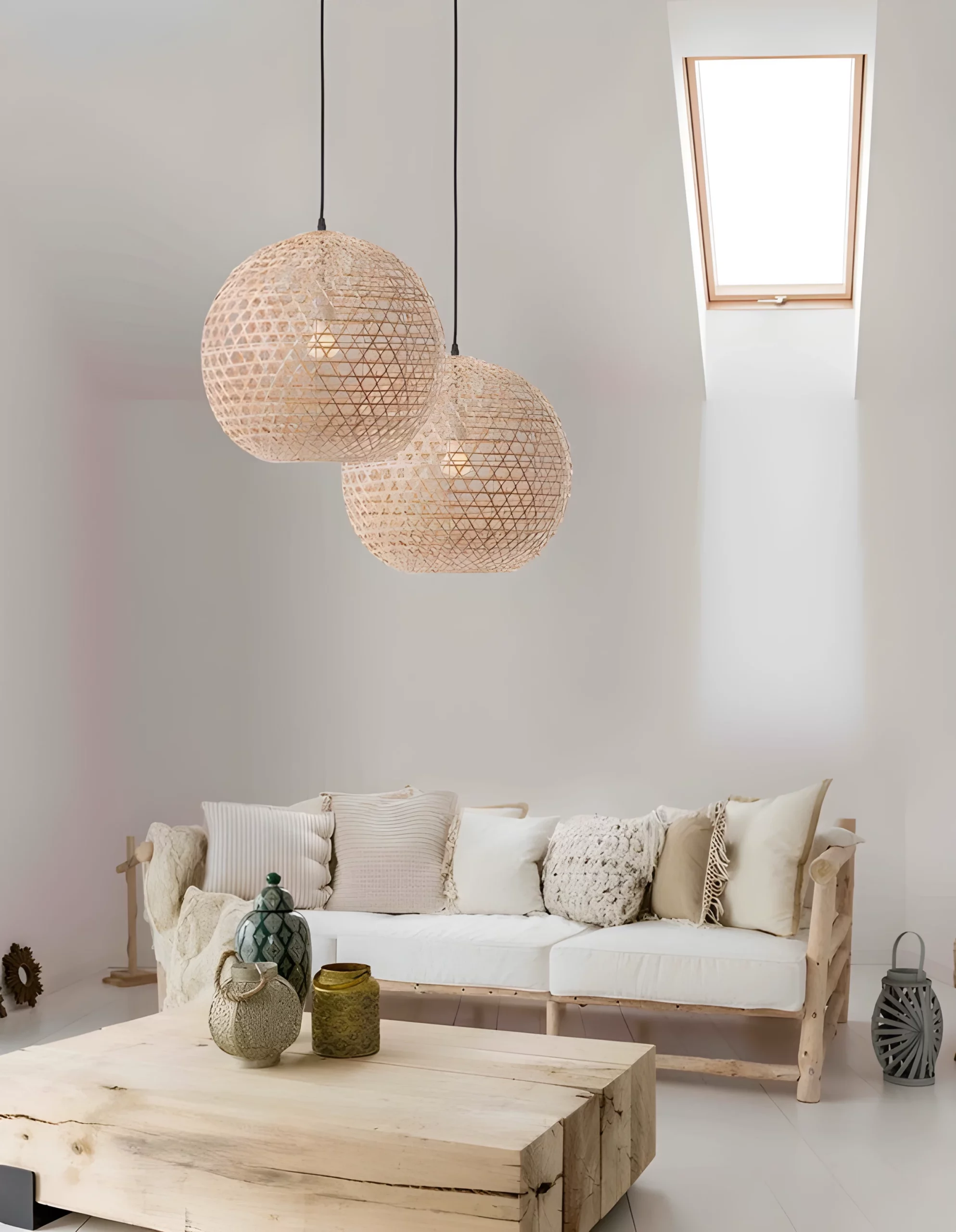 Lampa wisząca Nayora 40 z bambusa w naturalnym kolorze do salonu