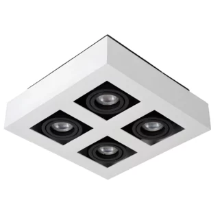 Kwadratowa lampa sufitowa natynkowa Xirax z czterema białymi reflektorami
