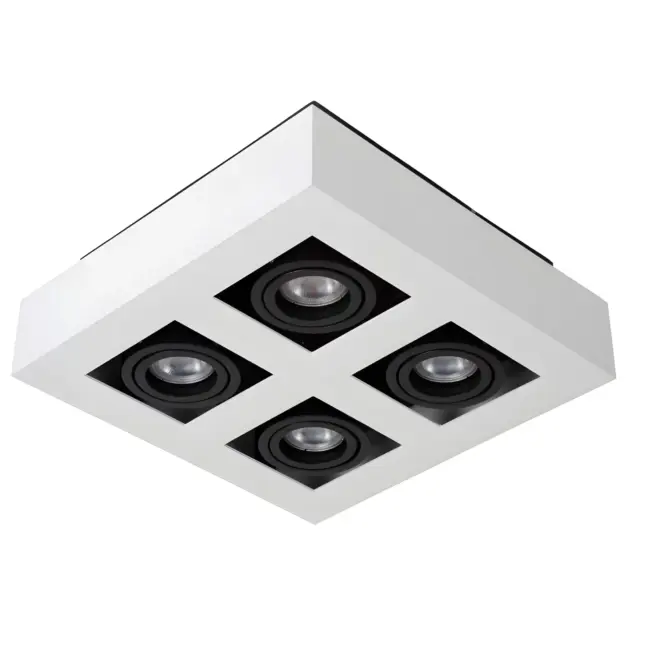 Kwadratowa lampa sufitowa Xirax 4 w białym kolorze z białymi reflektorami