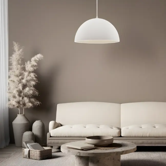 Cluora – wisząca lampa w białym kolorze z matową, chropowatą powierzchnią