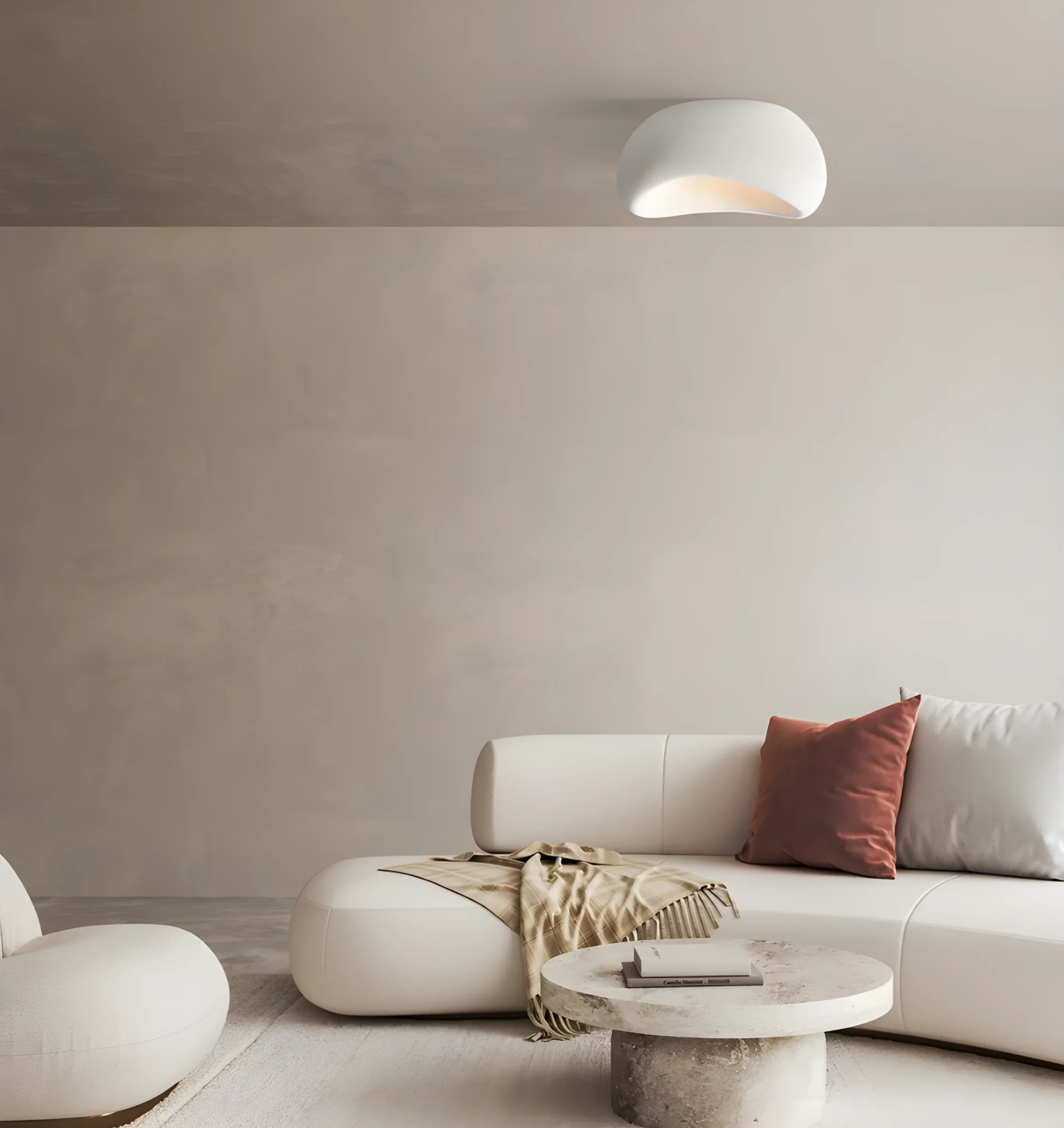 Plafon Cluora 60 w kolorze białym z chropowatym wykończeniem do salonu