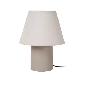 Beżowa lampka stołowa Macia z ceramiki z lnianym kloszem