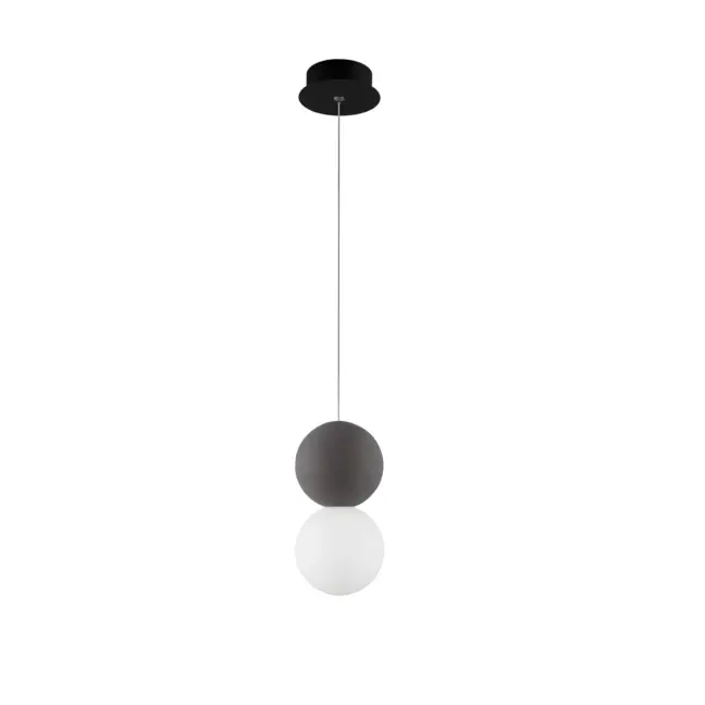 Wisząca lampa StoneBall 10 w ciemnoszarym kolorze z betonową i szklaną kulą