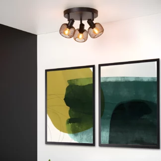Lampa sufitowa Maren 3 w czarnym drucianym stylu z regulowanymi kloszami