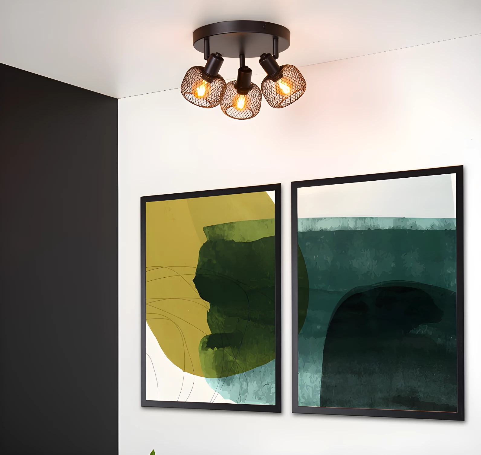 Lampa sufitowa Maren 3 w czarnym drucianym stylu z regulowanymi kloszami