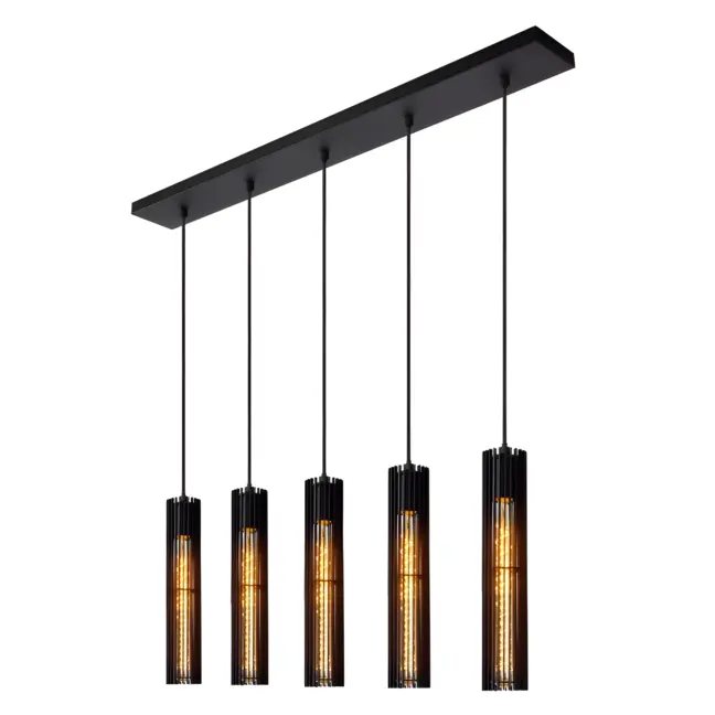 Lampa wisząca Lionel 5 w czarnym kolorze – eleganckie tuby nad stół lub wyspę kuchenną