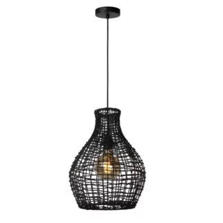 Lampa wisząca Alban z czarnego rattanu, średnica 35 cm