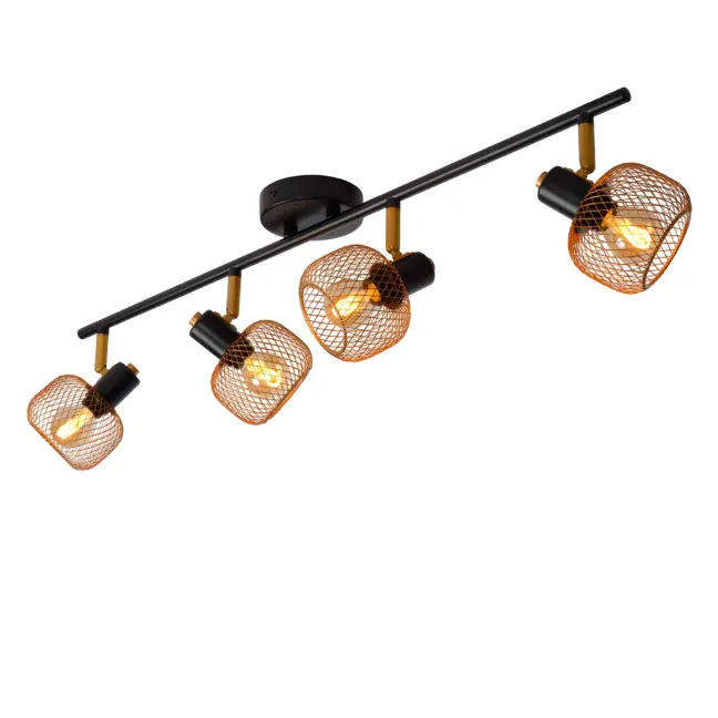 Lampa Maren 4 w kolorze czarno-złotym z drucianymi kloszami na szynie