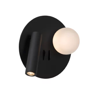 Kinkiet LED Matiz w czarnym kolorze – okrągła kula z reflektorem i portem USB