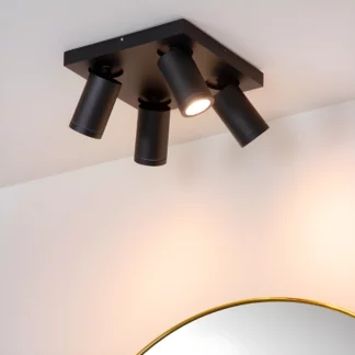Nowoczesna lampa sufitowa Taylor 4 w czarnym kolorze z klasą szczelności IP44 do łazienki