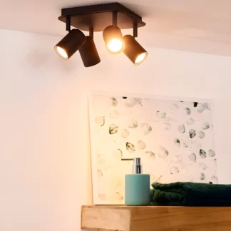 Lennert 4 czarna lampa sufitowa do łazienki z regulowanymi reflektorami IP44