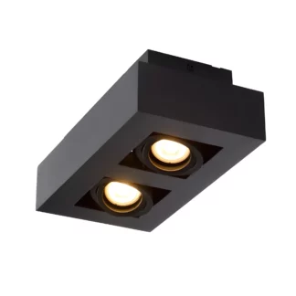 Spot sufitowy Xirax 2 w kolorze czarnym z prostokątną obudową i regulowanymi źródłami światła