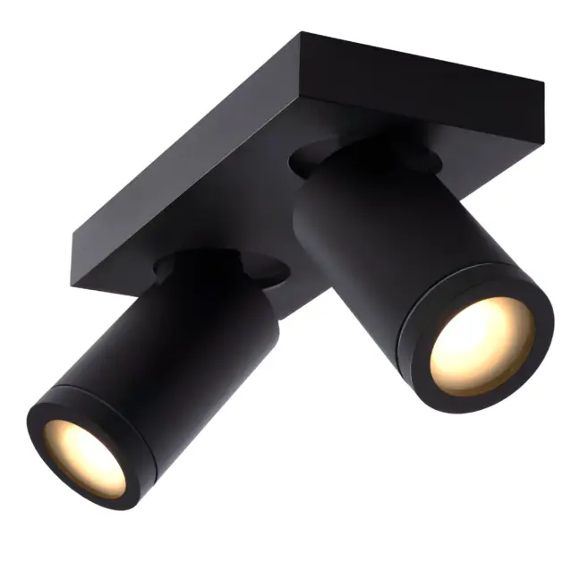 Czarna lampa punktowa Taylor 2 do łazienki z dwiema tubami i klasą szczelności IP44