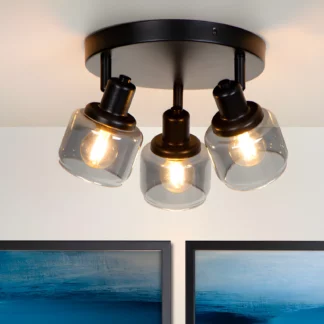 Plafon Bjorn 3 w kolorze czarnym ze szklanymi, regulowanymi kloszami do przedpokoju