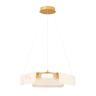 Stylowy żyrandol Lunalith w złotym wykończeniu z trzema kloszami z marmurkowego szkła