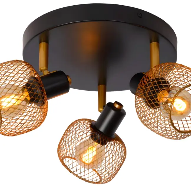 Lampa sufitowa Maren 3 z trzema złotymi, ażurowymi kloszami do kuchni