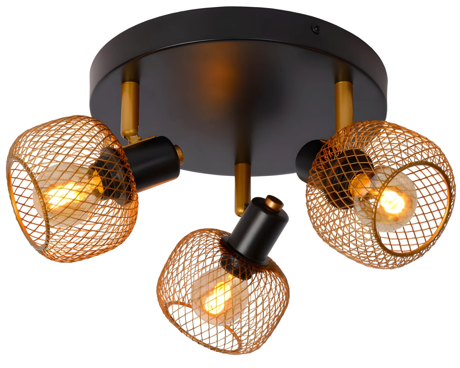 Lampa sufitowa Maren 3 z trzema złotymi, ażurowymi kloszami do kuchni