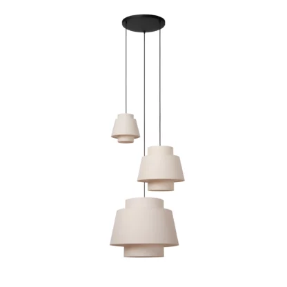 Wisząca lampa sufitowa Tribute 3 z beżowymi abażurami