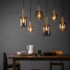 Wisząca lampa sufitowa Joanet 6 z przydymionymi kloszami do salonu
