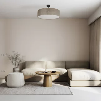 Beżowy żyrandol sufitowy Rondo 60 z lnu